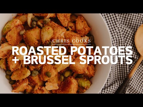 Roasted Potatoes & Brussel Sprouts with Red Pepper Sauce