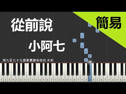 小阿七 從前說  鋼琴教學 簡易單手版