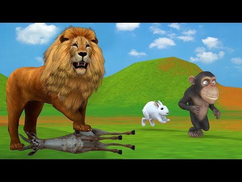 चतुर खरगोश बंदर और शेर नैतिक कहानी Hindi Kahaniya - Panchatantra Moral Stories - 3d Hindi stories