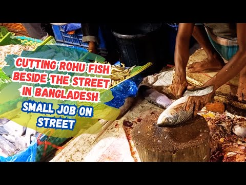 Rohu fish Cutting beside the Street in Bangladesh | Street Business