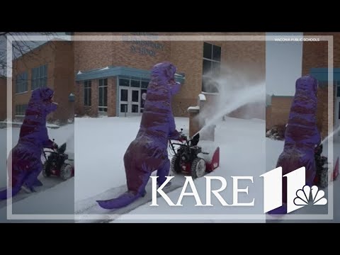 Waconia Dinosaur hard at work plowing sidewalks