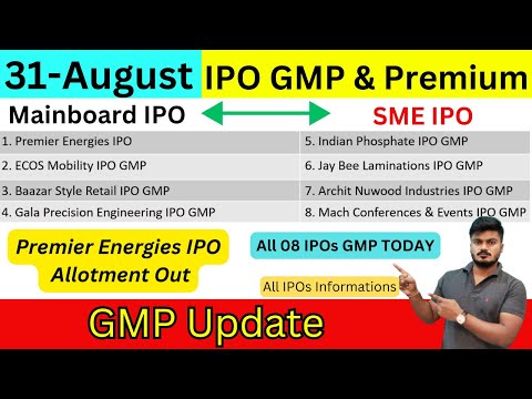 All IPO 08 GMP Today | Premier Energies IPO Allotment  | ECOS Mobility IPO | Indian Phosphate IPO