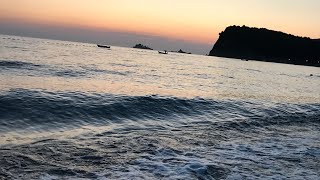 Beautiful sunset view at Buljarica beach in Montenegro filled with relaxing sounds of the sea.