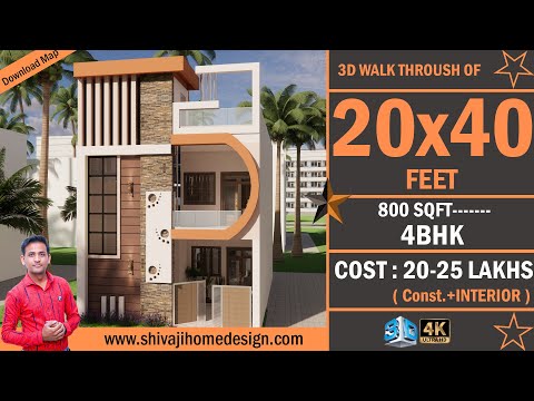 🏡 20*40 House Design 3D | 800 Sqft | 4 BHK | Modern Design | 6x12 Meters #ShivajiHomeDesign