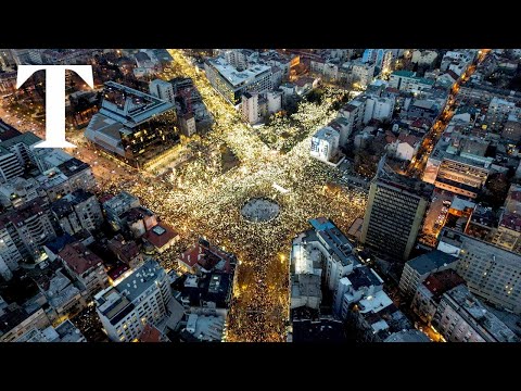 Thousands protest in Serbia over train station accident