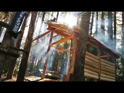 森の中に ひとりで建てる家 Episode7【半割丸太の壁】Build a cabin in the forest【Halfsplit log wall】