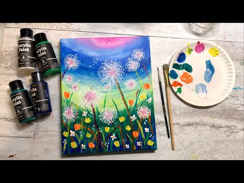 Easy Step-by-Step Dandelion Painting Tutorial with Colorful Background |Painting for Beginners (#28)