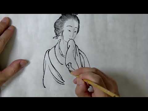 画出优雅姿态的传统仕女画，骨法用笔以线造型中国书画教学Chinese painting video