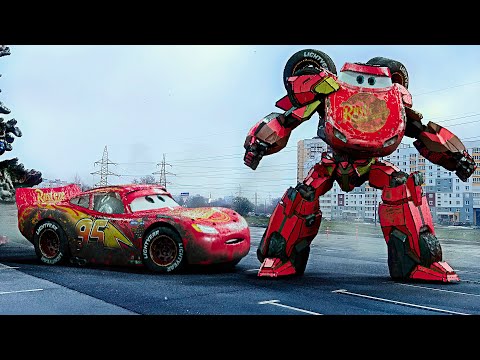 Lightning McQueen TRANSFORMERS in Real Life on Road cars PIXAR