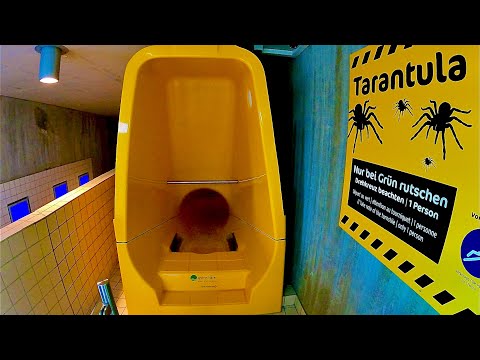 Sliding into Tarantula Spider Hole Waterslide at Europabad, Germany