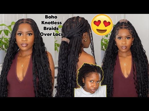 Human Hair Boho Knotless Braids Over Micro Loc's!! Easy & Quick Install | 3 Go to Styles!!Jaliza