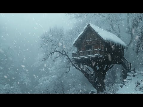 Freezing Blizzard Storm With Snowfall on a Tree House | Natural Sounds For Study, Relaxation & Sleep