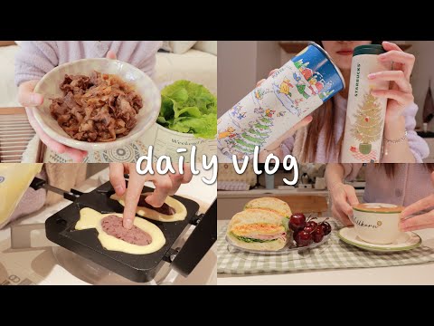 VLOG#29｜一人食两餐记录🍜｜自制恰巴塔三明治🥪｜红豆芝士鲫鱼饼🐟｜再次挑战蛋糕卷｜厚煎鸡蛋吐司🍞｜2022年终总结记录