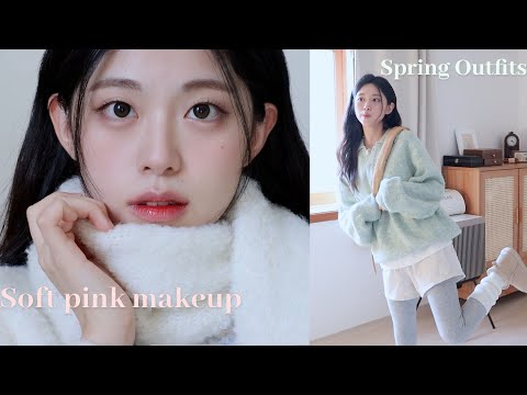 GRWM🍭Soft pink makeup and Korea's Spring Style 🍬