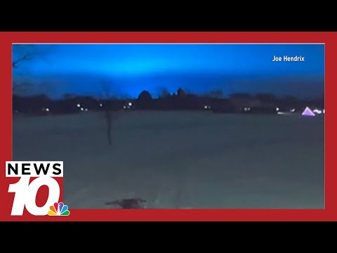 Skies flash blue in the Rochester area on Monday night