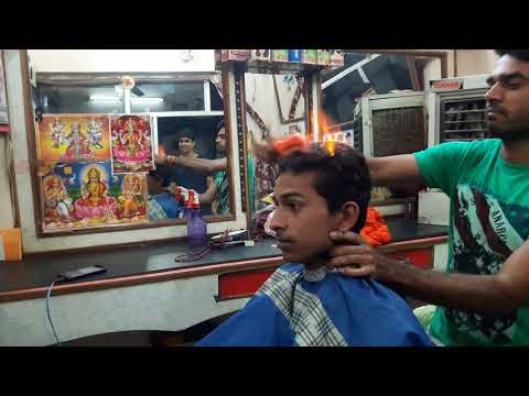 Fire hair cutting by lala bhiya in india (guna) m. P