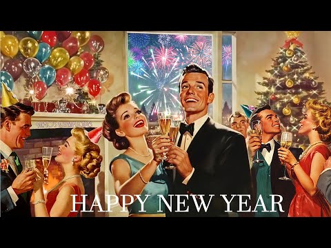 A Vintage Happy New Year with Fireworks 🎆 Classic Oldies Songs (Party Chatter & Vintage Ambience) 🎉🎄