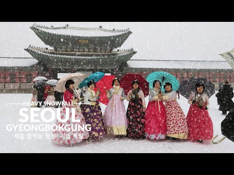 Snowfall SEOUL GYEONGBOKGUNG Palace, Heavy Snow Seoul, Snow Asmr Ambience, Seoul Travel Walker.