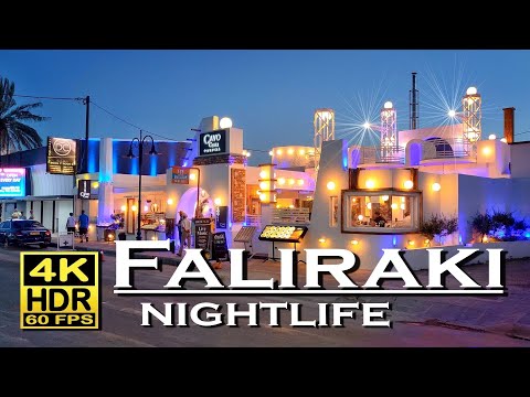 Faliraki Rhodes Nightlife, Bars, Restaurants in 4K 60fps HDR (UHD) 💖 The best places 👀 Walking tour