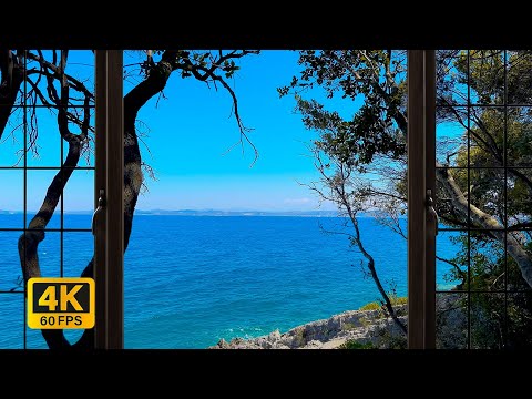 4K Greece sea window view - Relaxing, Calming, Ambience