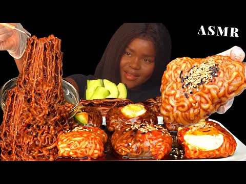 ASMR SPICY FIRE NOODLES, BLACK BEAN WRAP & AVOCADO MUKBANG + RECIPE LINK |Eating Sounds| Vikky ASMR