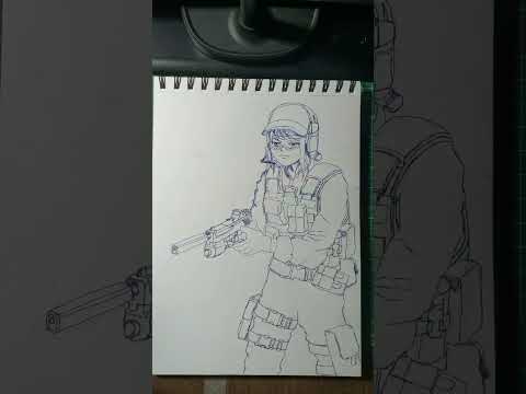 Pen Drawing female soldier (鋼筆畫女士兵)#shorts