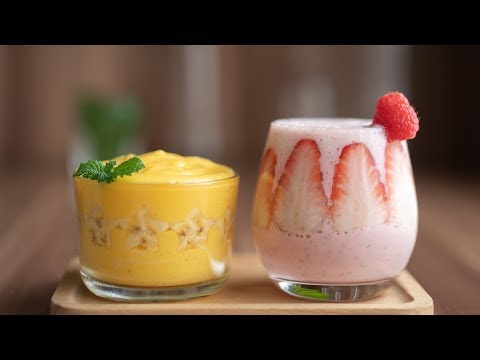 1分钟学会早餐达人的美貌水果奶昔，营养和颜值一个也不少Strawberry Mango Smoothie