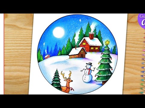 how to draw merry Christmas 🎄 drawing scenery step by step.#christmas#drawing#youtube#ytshorts#art .