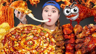 MUKBANG ASMR Mala Chicken & Pizza & Tteokbokki EATING SHOW by HIU 하이유