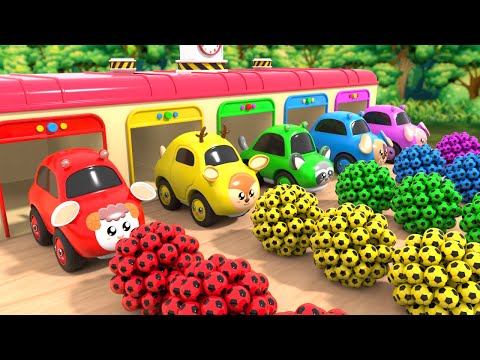 Surprise Soccer Ball Kids Songs - Wheels On the Bus song - Baby Nursery Rhymes & Kids Songs