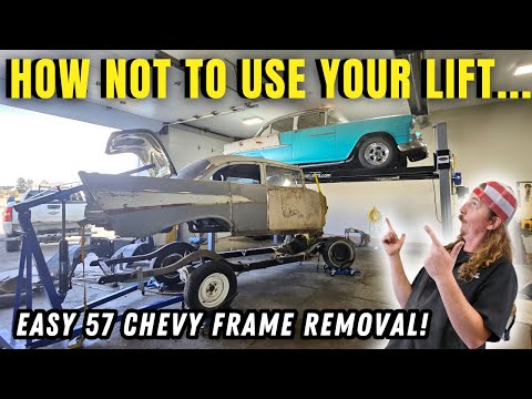 No Hassle 57 Chevy Chassis Removal. Rachet Straps To The Rescue!