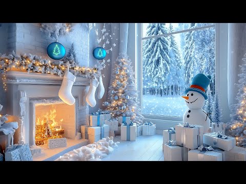 Beautiful Snowy White Christmas Ambience🎄☃️ Crackling Fire Sounds 🎁 White Christmas Ambience