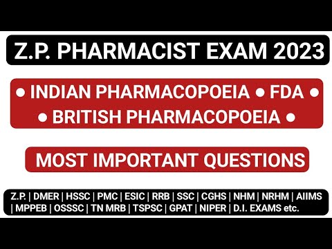 INDIAN PHARMACOPOEIA | BRITISH PHARMACOPOEIA | FDA MCQS | ZP PHARMACIST IBPS PATTERN QUESTIONS