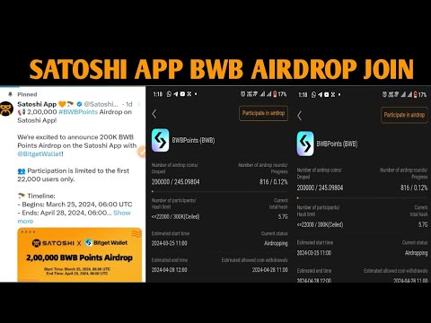 SATOSHI APP BWB Wallet AIRDROP JOIN || Bitget Coin BWB Mining on Satoshi App