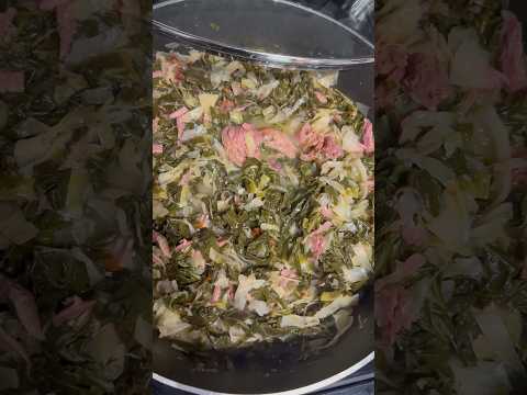 Collard Greens + Cabbage w/ smoked turkey #collardgreens #soulfoodcooking #collards #cabbage bage