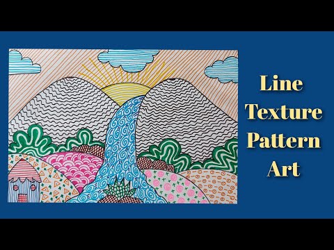 Scenery using line pattern drawing // Texture drawing scenery // Line landscape drawing