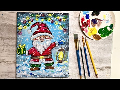 Gnome Santa Painting | Easy Christmas Acrylic Tutorial for Beginners / Paint With Me! #32