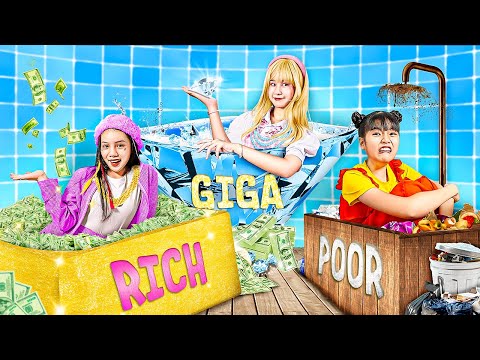 Poor Vs Rich Vs Giga Rich At The Swimming Pool - Funny Stories About Baby Doll Family