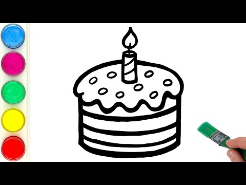 Birthday Cake Drawing, Painting and Coloring for Kids, Toddlers | Learn Easy Drawing