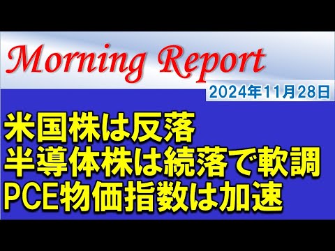 【モーニングレポート】米国株は反落！半導体株は続落で軟調地合いが継続！米PCE物価指数は予想通りの加速！