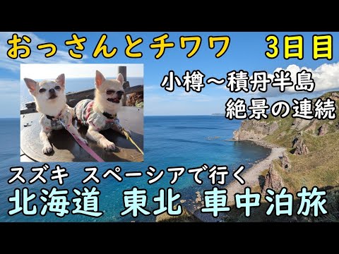 【3日目】おっさんとチワワの北海道東北車中泊旅。小樽運河、天狗山展望台、オタモイ遊園地、積丹半島、黄金岬、島武意海岸、神威岬。