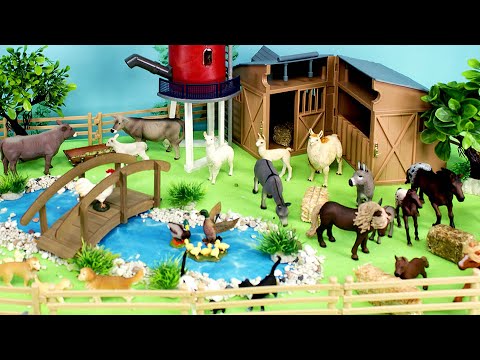 Farm Barn Silo and Farmyard Animal and Horses Figurines