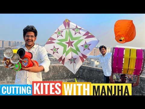 New kites Cutting with Surti Manjha 🔥 BIG kite  Flying Diffrent special Manjha Review 2024