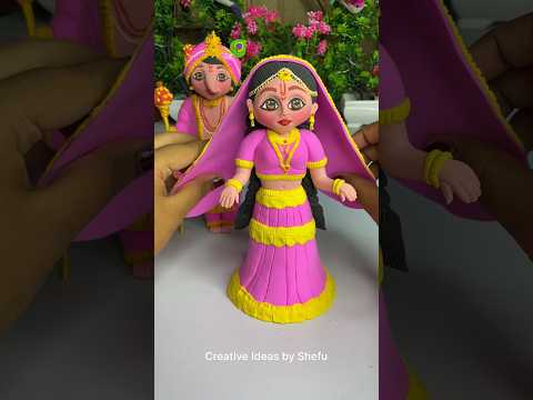 DIY clay Cutest Radha Krishna Ganpati idol making #shorts