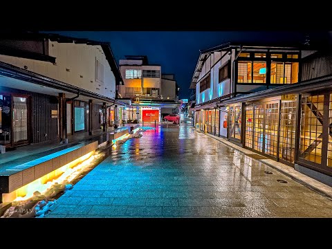 Japan Snowy Night Walk in Takayama, Gifu • 4K HDR