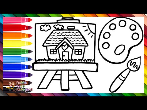 Draw and Color a Painting with a Palette and a Brush 🖼️🏡🎨🖌️🌈 Drawings for Kids