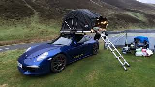 OEX Vertex Lite Roof Tent Set Up on A Porsche 911