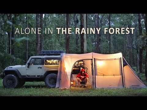 SOLO Car Tent Camping in the RAIN [ Relaxing, cosy rain shelter, ASMR ]