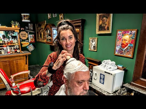 Relaxing Head Massage and Shave - Ladybarber Sarah is giving 100%