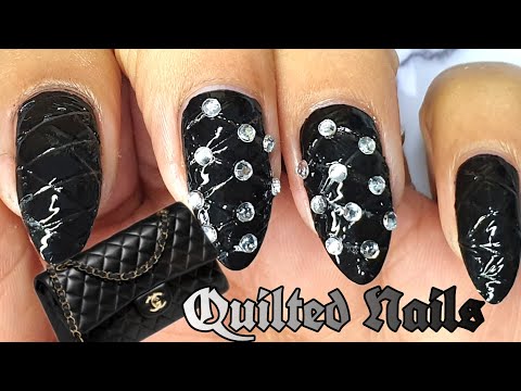 Quilted nails tutorial EASY DIY WAY | Black Chanel Inspired leather quilted nails at home 2020